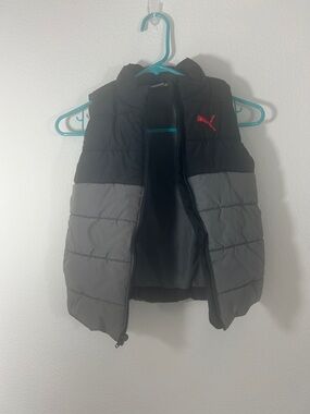 Puma Black and Gray Quilted Vest with Red Logo